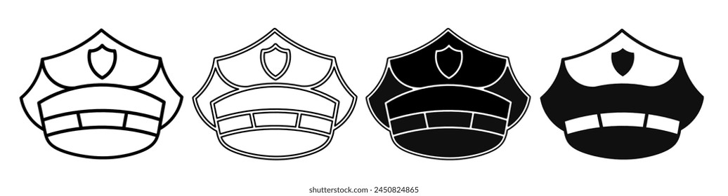 Illustration of a police hat. Police hat icon collection with line. Stock vector illustration.