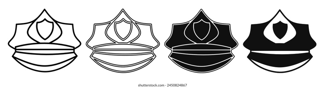 Illustration of a police hat. Police hat icon collection with line. Stock vector illustration.