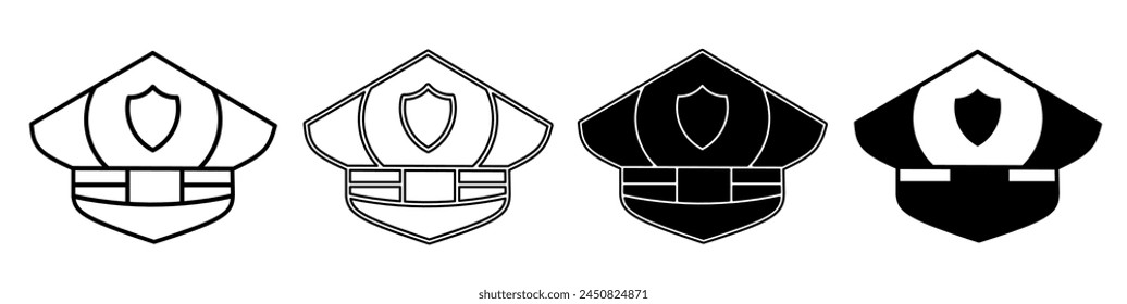 Illustration of a police hat. Police hat icon collection with line. Stock vector illustration.