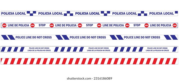 Illustration of Police Line, Do Not Cross Blue and white Barricade. Police stripe. Linea de la policia  Vector illustration.