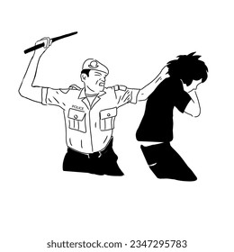 Illustration of a police officer acting cruelly to someone who is helpless