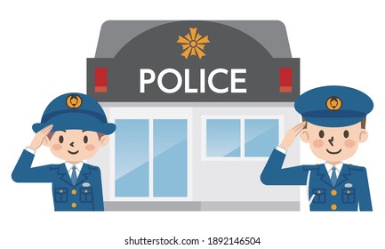 Illustration Of A Police Officer And Police Box To Salute