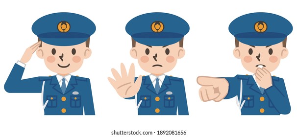 Illustration of police officer pose set