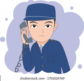 Illustration Of A Police Officer Talking On The Phone.