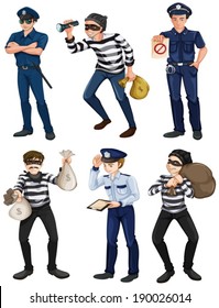 Illustration of the police officers and robbers on a white background