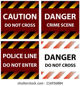 illustration of police security tapes, yellow with black and red, vector illustration, cards