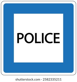 Illustration of a police station sign with bold text.