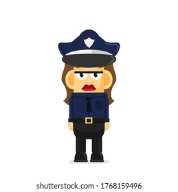 illustration of Police woman cartoon, a thick mustache