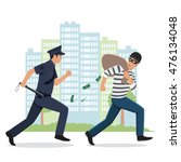Illustration of a Policeman Chasing a Thief with Stolen Bag