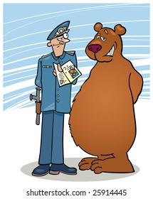 Illustration of Policeman checking Bear's ID paper