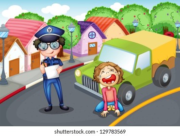 Illustration of the policeman and the crying driver