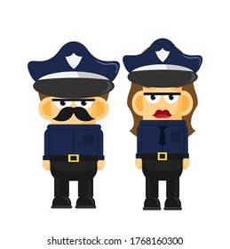 illustration of Policeman and Police woman cartoon, a thick mustache