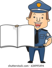 Illustration of a Policeman showing an Open Blank Book or Manual for Lecture