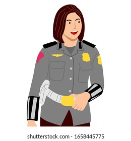 Illustration of a policewoman in full uniform. Design vector flat illustration