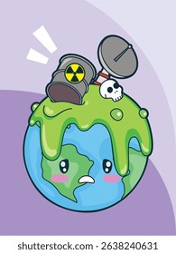 Illustration of a polluted planet Earth in cartoon style