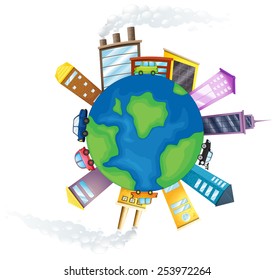 Illustration of pollution around the earth
