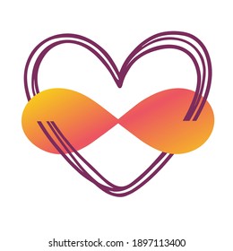 Illustration of a polyamorous heart symbol with an infinity sign. Simple cute style. The drawing is isolated on a white background.