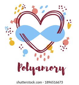 Illustration of a polyamorous sign with graphic elements. Simple cute style. The drawing is isolated on a white background.