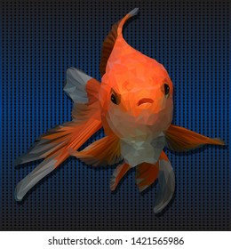 Illustration polygonal 3D of golden fish with deep blue line background.