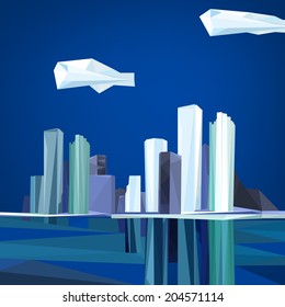 The illustration of polygonal city. Vector image.