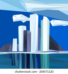 The illustration of polygonal city. Vector image.