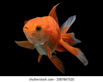 Illustration polygonal drawing of golden fish in black background.