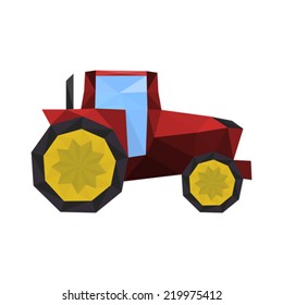 Illustration of polygonal red tractor isolated on white background