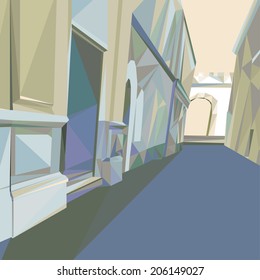 The illustration of polygonal street. Vector image.