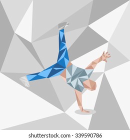  illustration in polygonal style of a guy dancing break-dance