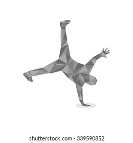  illustration in polygonal style of a guy dancing break-dance