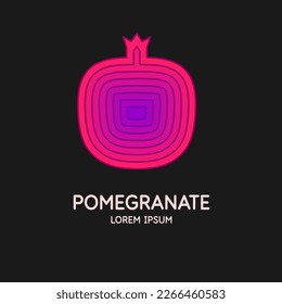 Illustration of a pomegranate in a flat style. Isolated image on a dark background. Vector icon.
