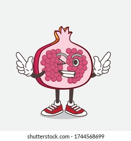 An illustration of Pomegranate Fruit cartoon mascot character with Winking eye