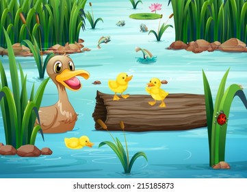 Illustration pond and animals
