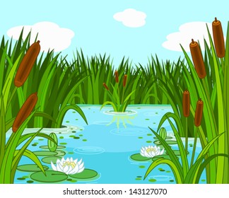 Illustration of a pond scene