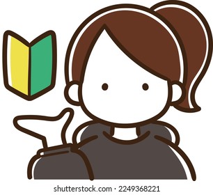 Illustration of a ponytail girl wearing a black hoodie presenting a beginner's mark