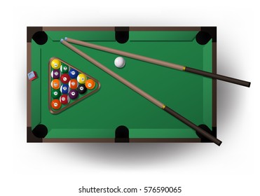 illustration of a pool table with all pool tool for playing billiard in isolated white background