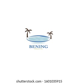 Illustration of pool with two palm trees, swimming pool logo template design, vector illustration