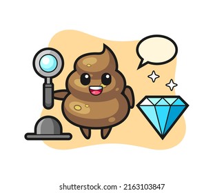 Illustration Of Poop Character With A Diamond , Cute Style Design For T Shirt, Sticker, Logo Element