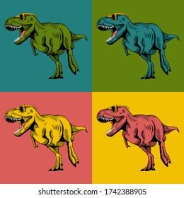 Illustration Of Pop Art Dinosaur With Funky Glasses