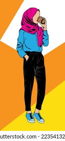 Illustration Pop Art Hijab Girl 6