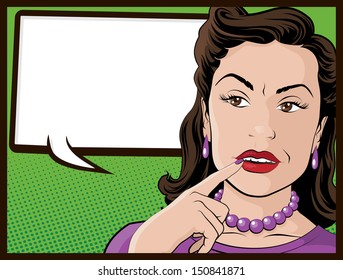 illustration of a Pop Art Style Comic book Stereotypical Housewife who looks very confused.