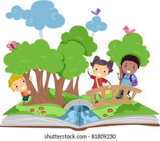 Illustration of a Pop Up Book with a Forest Theme