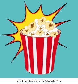 Illustration Popcorn background boom on a green background