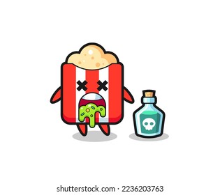 illustration of an popcorn character vomiting due to poisoning , cute style design for t shirt, sticker, logo element
