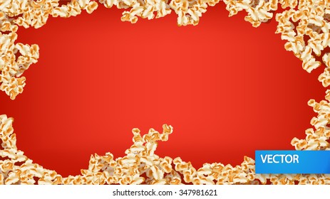 illustration of popcorn lying on red color background around