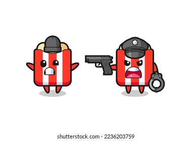illustration of popcorn robber with hands up pose caught by police , cute style design for t shirt, sticker, logo element