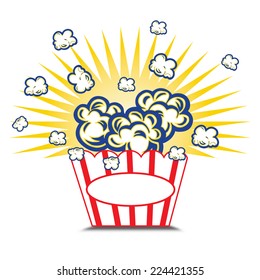 Illustration Popcorn in striped bucket on white background boom