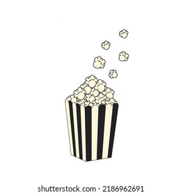 Illustration Popcorn. Vektorhandgezeichnete Karikatur kawaii Maskottgrafik Symbol. Einzeln auf weißem Hintergrund. Popcorn-Zeichenkonzept