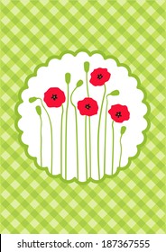 Illustration of poppies in tartan background