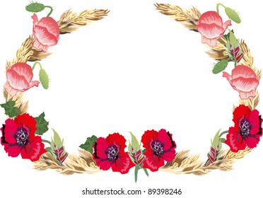 illustration with poppy flowers decoration isolated on white background